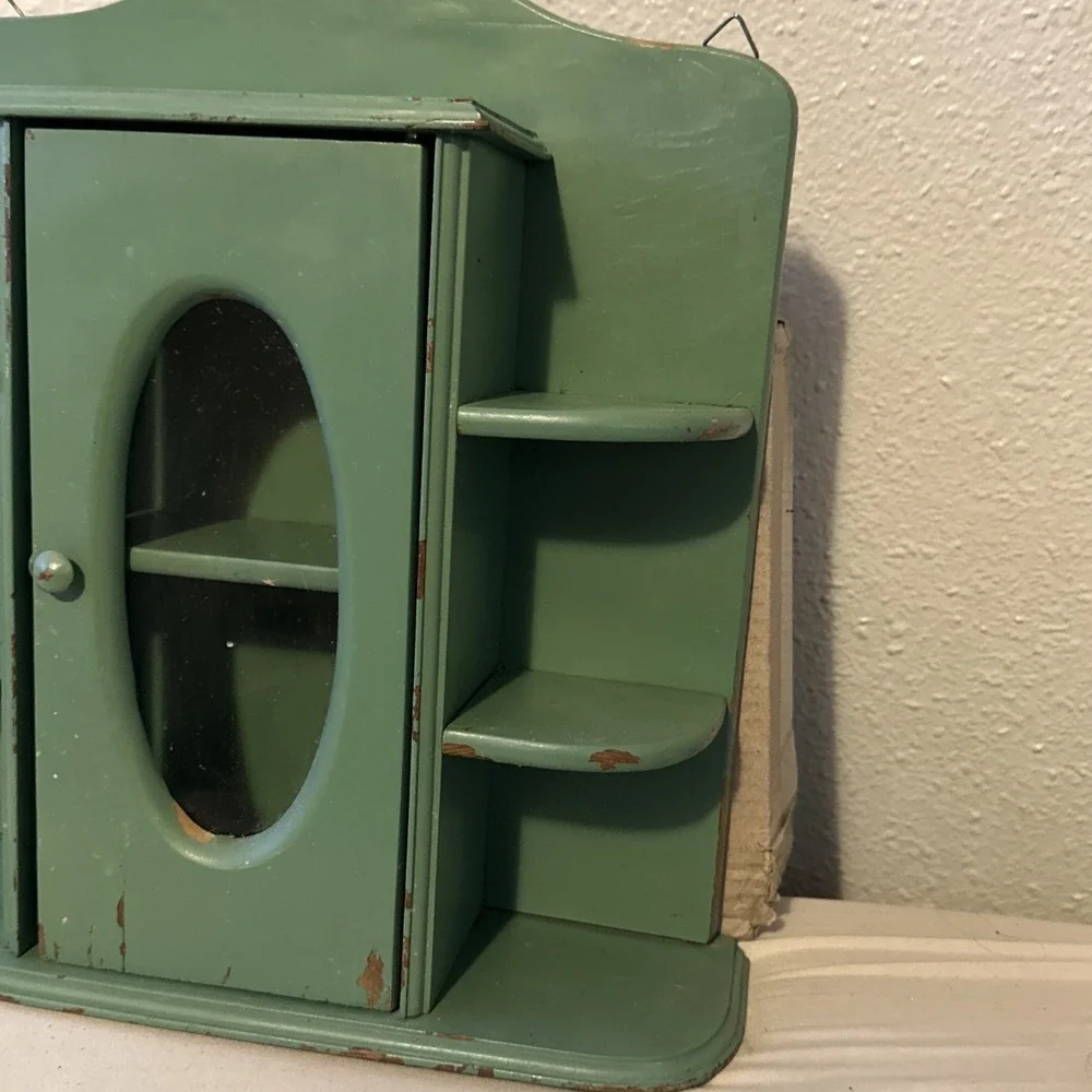Vintage Wooden Curio Cabinet Display Shelf Glass Door Free-Standing/Wall Mount
